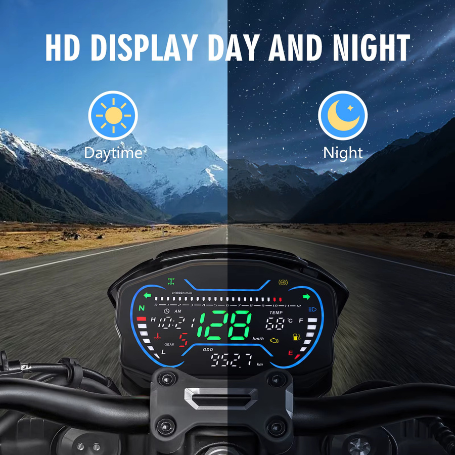 RYSJM Digitaler Motorrad-Tachometer mit GPS-Geschwindigkeitsmesser und Drehzahlmesser bis 12000 U/min in Schwarz - Bild 4