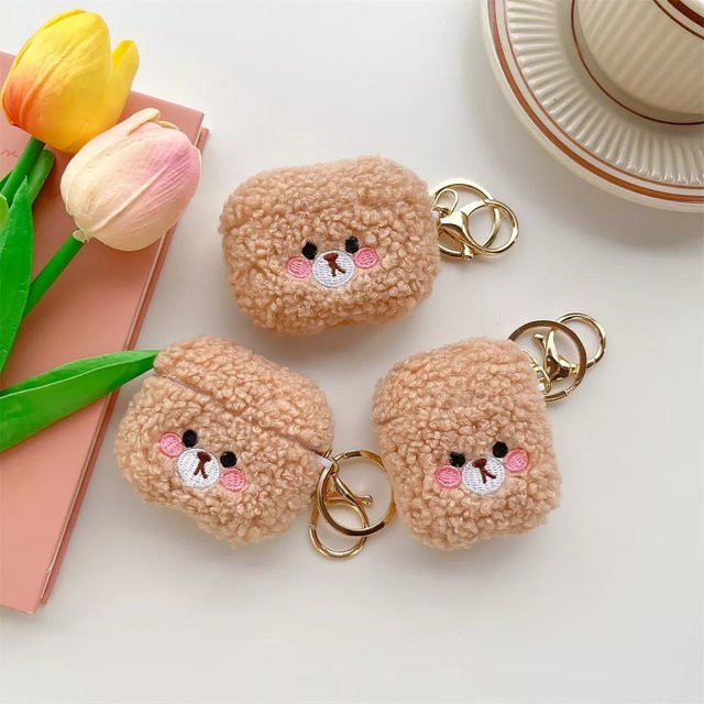 Niedrige Plüsch-Teddybär-Schutzhülle für Apple AirPods Pro 3 2022 aus weichem TPU-PC inklusive Schlüsselanhänger - Bild 1