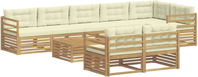 vidaXL Outdoor-Sofagarnitur in L-Form aus Akazienholz mit 9 Kissen in Weiß und Beige - Bild 1
