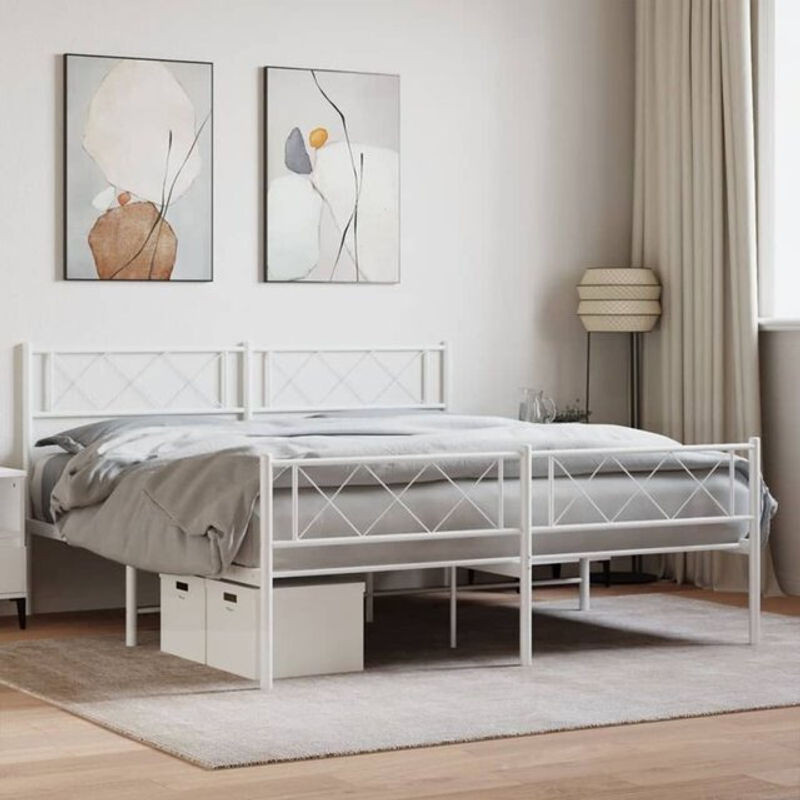 Vidaxl Metallbett mit Kopf- und Fußteil in Weiß, B/T/H: 120 x 200 cm - Bild 1
