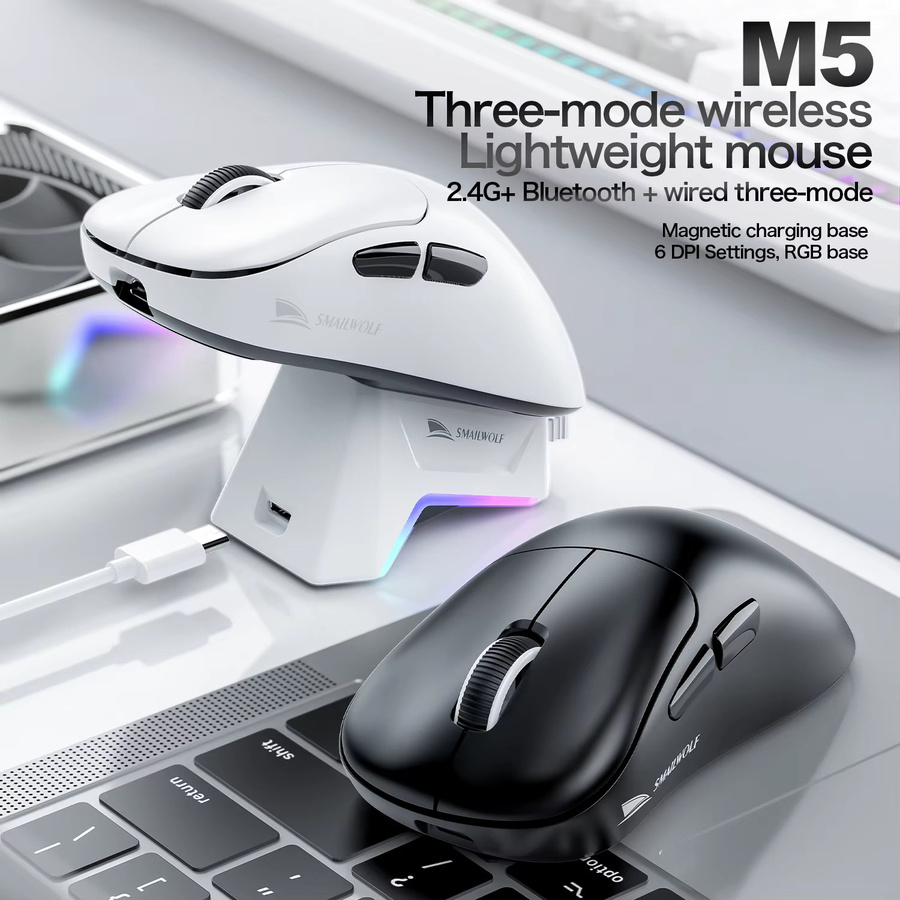 SMAILWOLF M5 Bluetooth-Funkmaus für Gaming und E-Sport in Schwarz mit PAW3311 Sensor und magnetischer Aufladung - Bild 2
