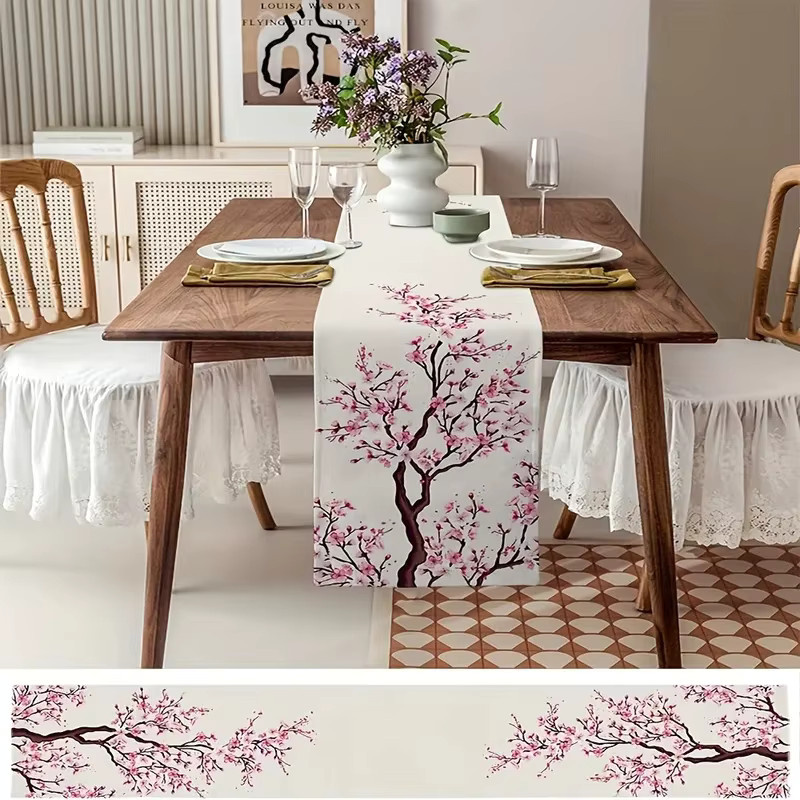 VIKAMA Tischläufer Sakura mit Kirschblüten-Blumenmuster im japanischen Stil, Länge: 150 cm - Bild 3