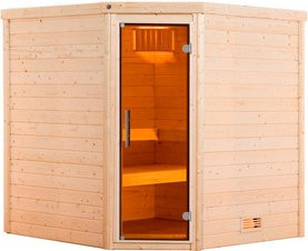 WEKA Massivholzsauna Turku 2 Sparset für 6 Personen in Braun mit 9 kW Ofen und externer Steuerung sowie Glastür - Bild 1