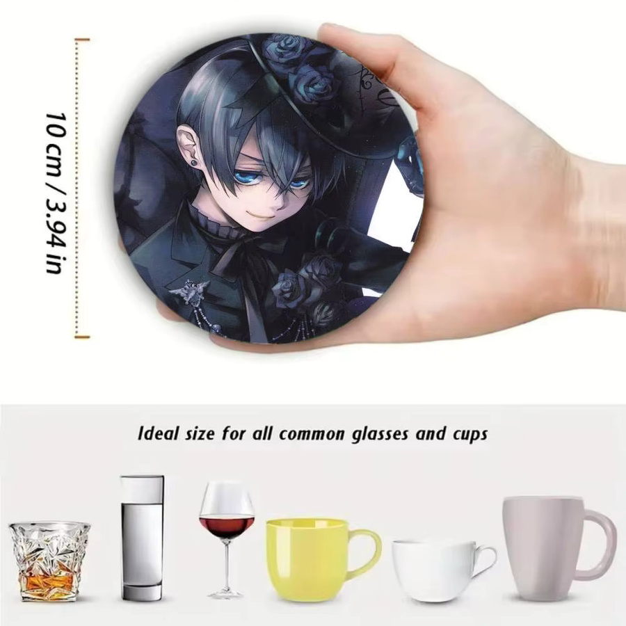 Runder Holz-Untersetzer mit Ciel Phantomhive Anime-Motiv, Durchmesser: 10 cm, Mehrfarbig - Bild 5