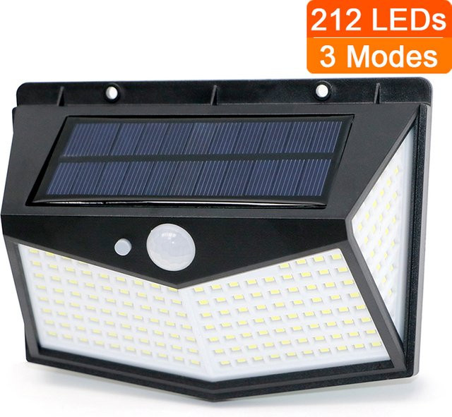 Dengsum Solar Wandlampe mit 212 LEDs und PIR Bewegungssensor, Schwarz, 3 Modi für Garten und Außenbereich - Bild 1