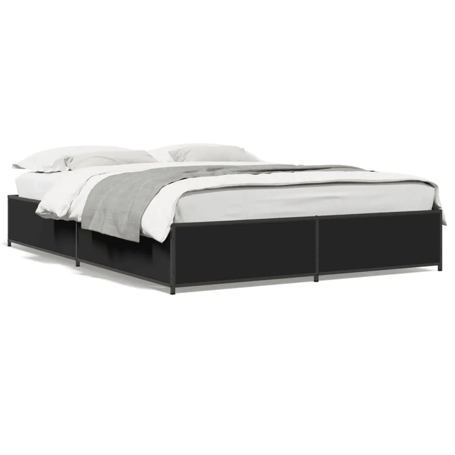 vidaXL Bettgestell in Schwarz aus Holzwerkstoff und Stahl mit mattem Finish, B/T/H: 140 x 200 cm - Bild 2
