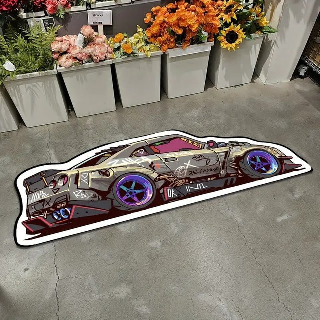 VIKAMA Cooler Rennwagen-Teppich als dekorative Bodenmatte für das Kinderzimmer oder Wohnzimmer - Bild 1
