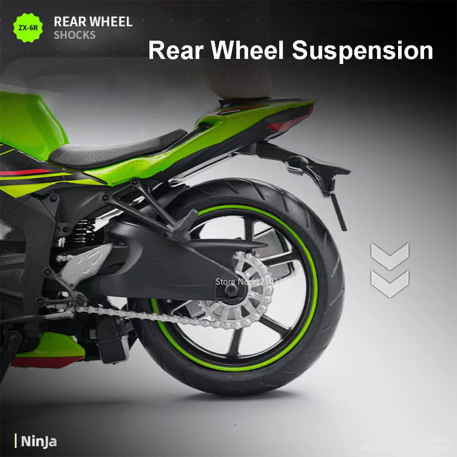 MAKEDA Kawasaki Ninja ZX-6R Motorrad Modell, 1:12, Metall, mit Hinterradaufhängung Funktion - Bild 5