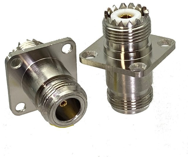 UHF-Buchse SO239 zu N-Buchse mit 4-Loch-Flansch Montage HF-Adapter mit Drahtklemmen, Silber - Bild 1