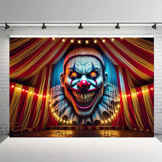 JMG Household Supplies Wandteppich Gruseliger Clown Zirkus Vintage Wandbehang für Halloween, Mehrfarbig, Breite: 130 cm, Höhe: 150 cm - Bild 1
