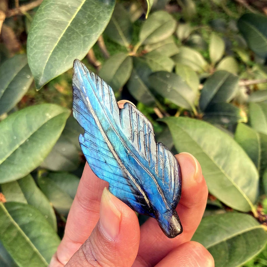 Natürliche Labradorit-Feder in Multicolour und Blau, 5 cm Kristallfeder zur Dekoration und Reiki-Heilung - Bild 3