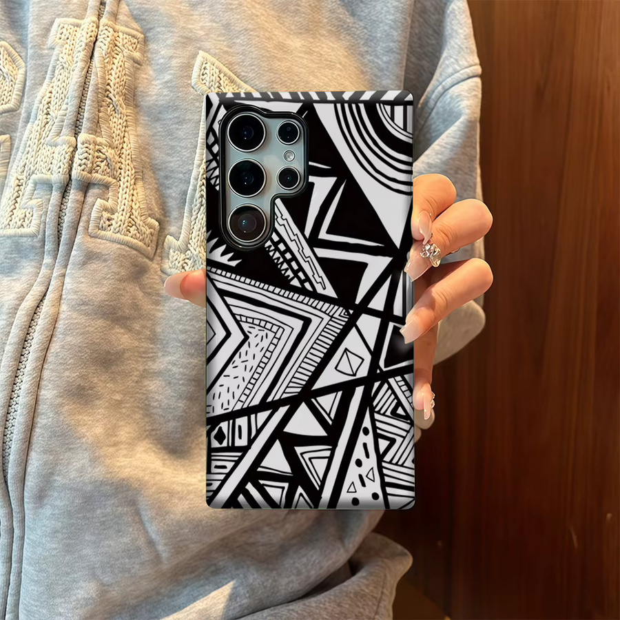 Geometrische Handyhülle für Samsung Galaxy S25 Ultra, S24 und S23 Ultra Plus in Schwarz-Weiß mit glänzender doppellagiger Rückseite - Bild 5
