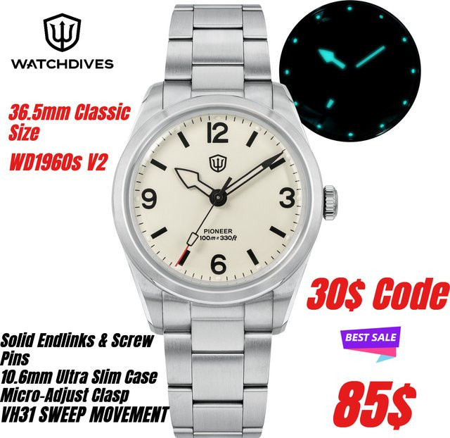 Watchdives Armbanduhr, Quarz, Edelstahl, Saphirglas, Schwarz, Herren - Bild 1