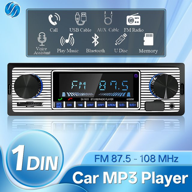 Hippcron 1 DIN Autoradio Stereo Digital MP3 Player mit Bluetooth, USB-A, FM, AUX und Freisprecheinrichtung in Schwarz - Bild 1