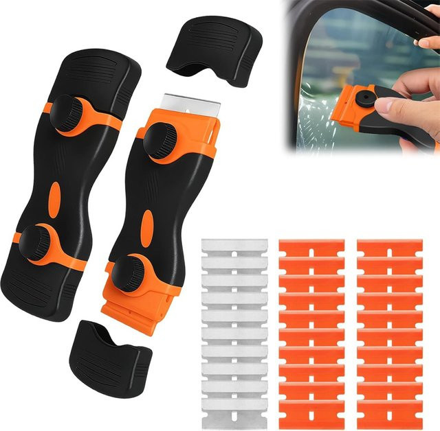 NeoWrap Zweischneidiger Fensterschaber in Orange mit Metall- und Kunststoffklingen für verschiedene Oberflächen - Bild 1