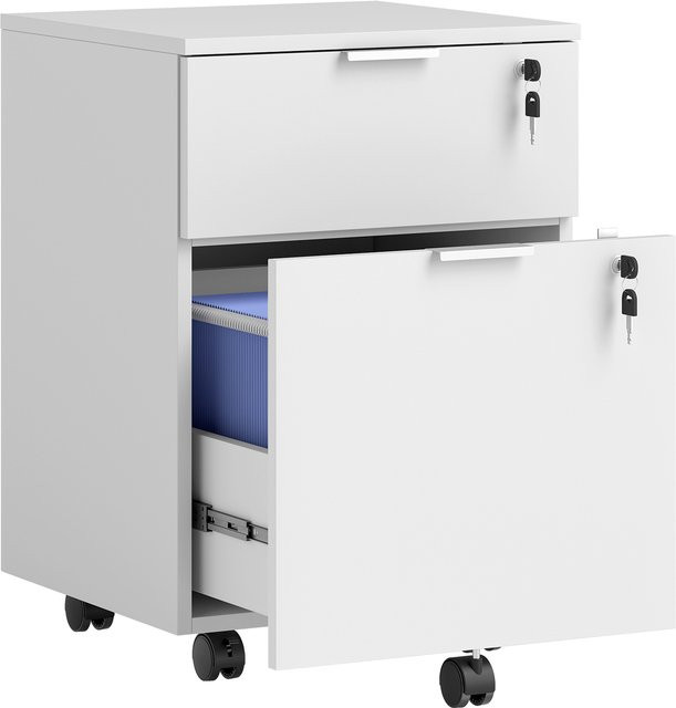 HOMCOM Büroschrank in Weiß mit 2 Schubladen, Hängemappen-Schienen, Rollen und Schloss, B/T/H: 42 x 40 x 60 cm - Bild 1