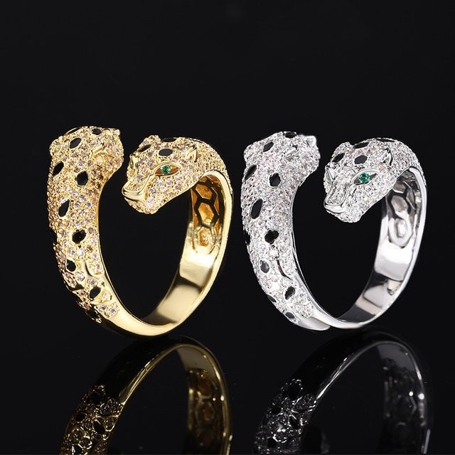 LJDZSW Leoparden Ring, Kristall, Gold, Silber, Unisex - Bild 1