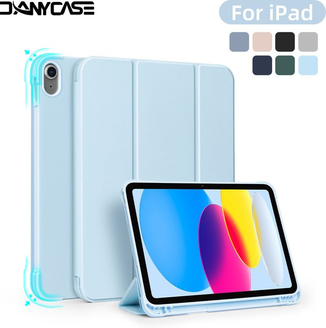 DANYCASE Stoßfeste iPad Hülle mit seitlichem Stifthalter und 3-fach faltbarer Abdeckung für iPad 10. und 11. Generation, iPad Mini 6/7 sowie iPad Air 4/5 11 M2/M3/M4 10.9 in Pink oder Blue - Bild 1