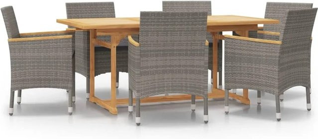 vidaXL 7-tlg Garten-Essgruppe Modell 6 aus Akazien-Massivholz mit Kissen in Grau - Bild 1