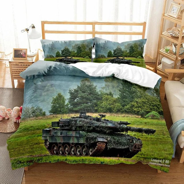 Lodestar Bettwäsche-Set mit Militärpanzer-Motiv in Grün, bestehend aus Bettbezug und Kissenbezug, B/H: 135 x 200 cm - Bild 1