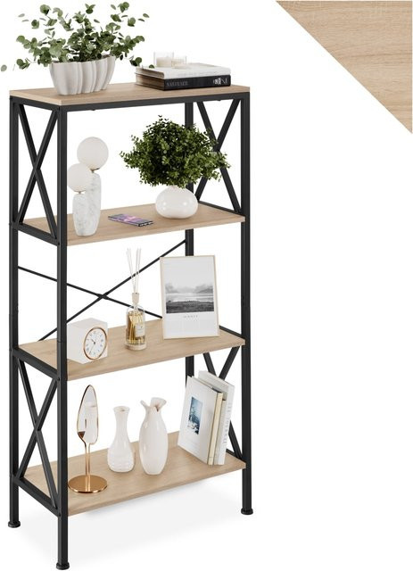tectake Regal Barry Industrial Style aus Stahl und Spanplatte, 4 Ebenen, braun/schwarz, B/T/H: 61,5 x 31,5 x 133,5 cm - Bild 1