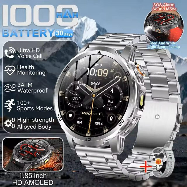 Lucky Start T-Rex 3 Pro Smartwatch in Silber, IP68 Wasserdicht mit AMOLED HD Display, Bluetooth-Anruf, 1000mAh Akku und Herzfrequenzmessung - Bild 1