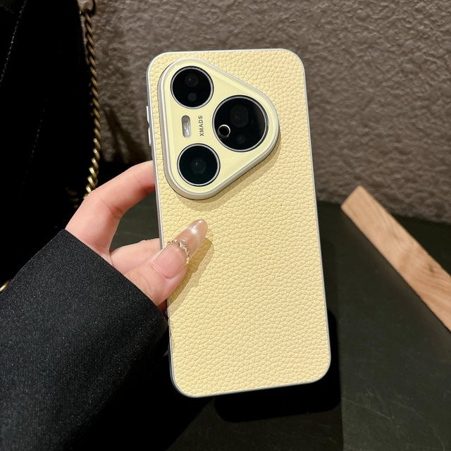 Ultra dünne Hartschalen-Schutzhülle mit Litschi-Muster und Linsenfolie für Huawei Pura 80 70 Ultra und Mate 80 ProMax 70 60 Pro Plus in Schwarz - Bild 1