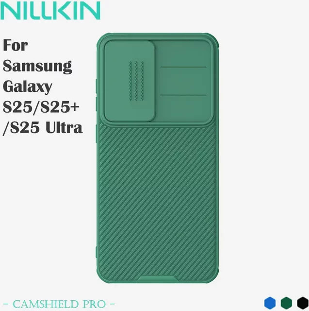 NILLKIN Schutzhülle für Samsung Galaxy S25, S25 Plus und S25 Ultra mit Kamera-Slide-Cover und stoßfesten Airbags in Schwarz oder Grün - Bild 1