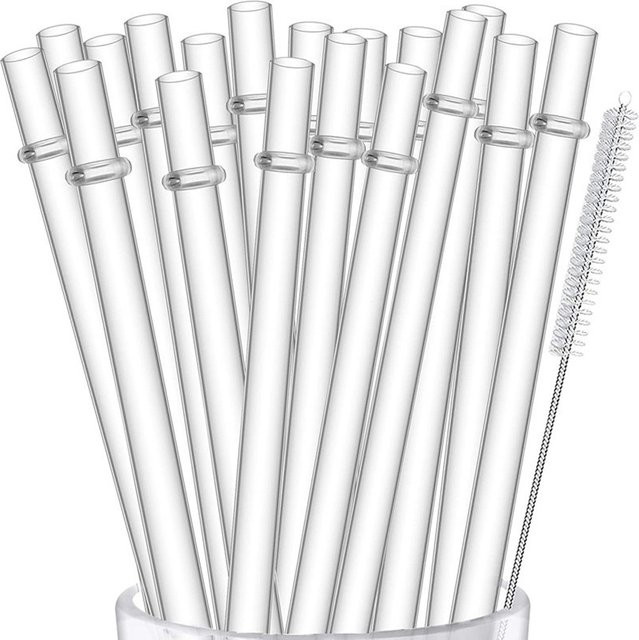 20er Pack Wiederverwendbare Trinkhalme aus Hartplastik in Transparent, 23 cm Länge inklusive Reinigungsbürste für Tumbler - Bild 1