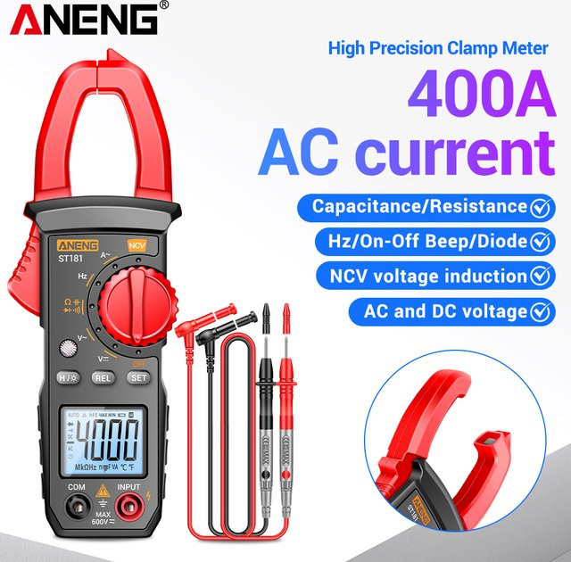 ANENG ST181 Zangenmultimeter in Rot mit 4000 Anzeigen, 600V AC/DC, 400A Strom, NCV, Widerstand, Kapazität und Diodentester für Elektriker - Bild 1