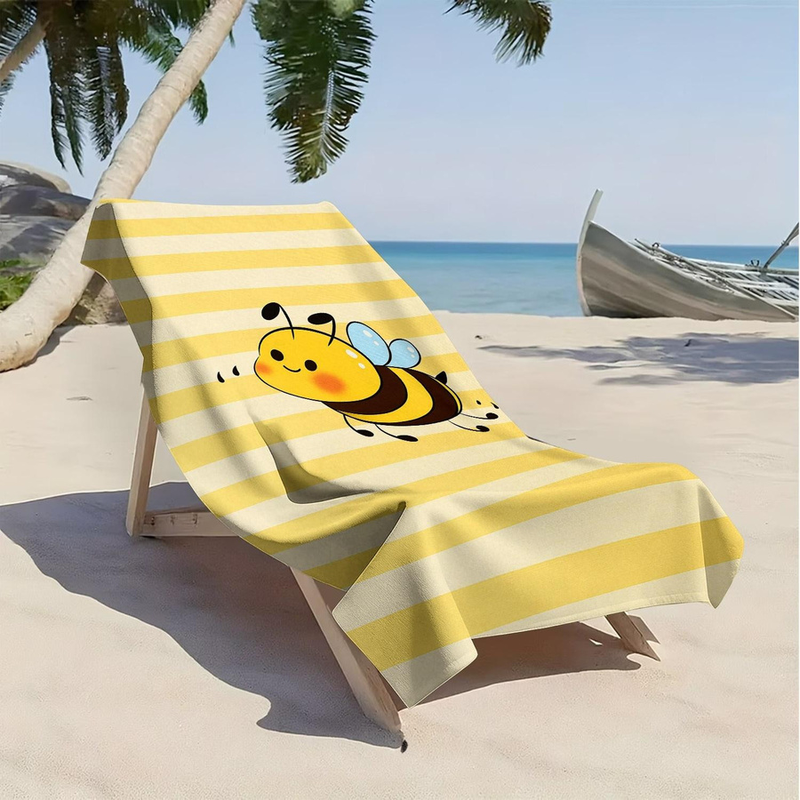 Kawaii Bienen Strandtuch in Gelb mit Honigbienen-Motiv, weiches und schnelltrocknendes Badetuch, Breite: 30 cm, Höhe: 60 cm - Bild 2