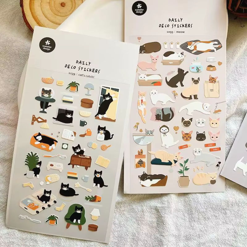 Suatelier Korea Cartoon Katzen und Hunde Aufkleber für Scrapbooking und Junk Journaling, mehrfarbig - Bild 3