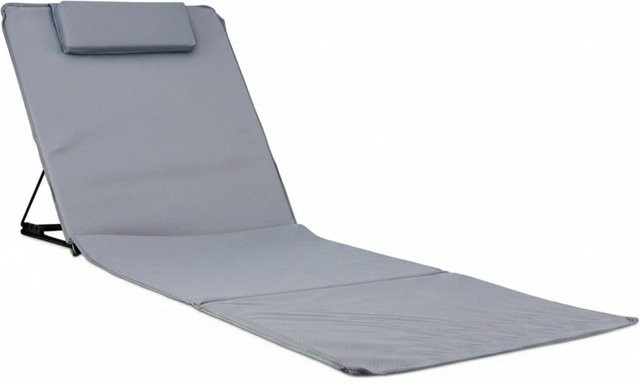 Relaxdays Strandmatte XXL aus Kunststoff und Metall in Grau mit höhenverstellbarem Kopfkissen, B/T/H: 195 x 60 x 4 cm - Bild 1