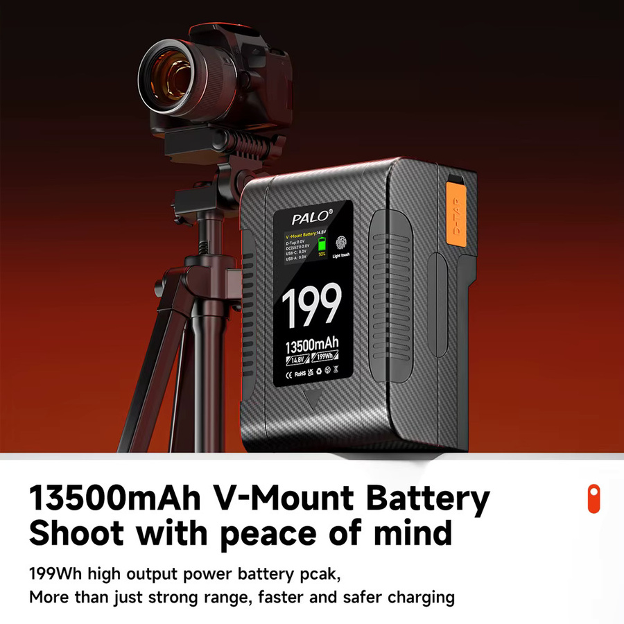 PALO BP-199 Mini V-Mount Akku 14,8V 13500mAh 199Wh Powerbank mit 65W Schnellladung in Schwarz für Kamera, Camcorder, Monitor und Videolicht - Bild 3