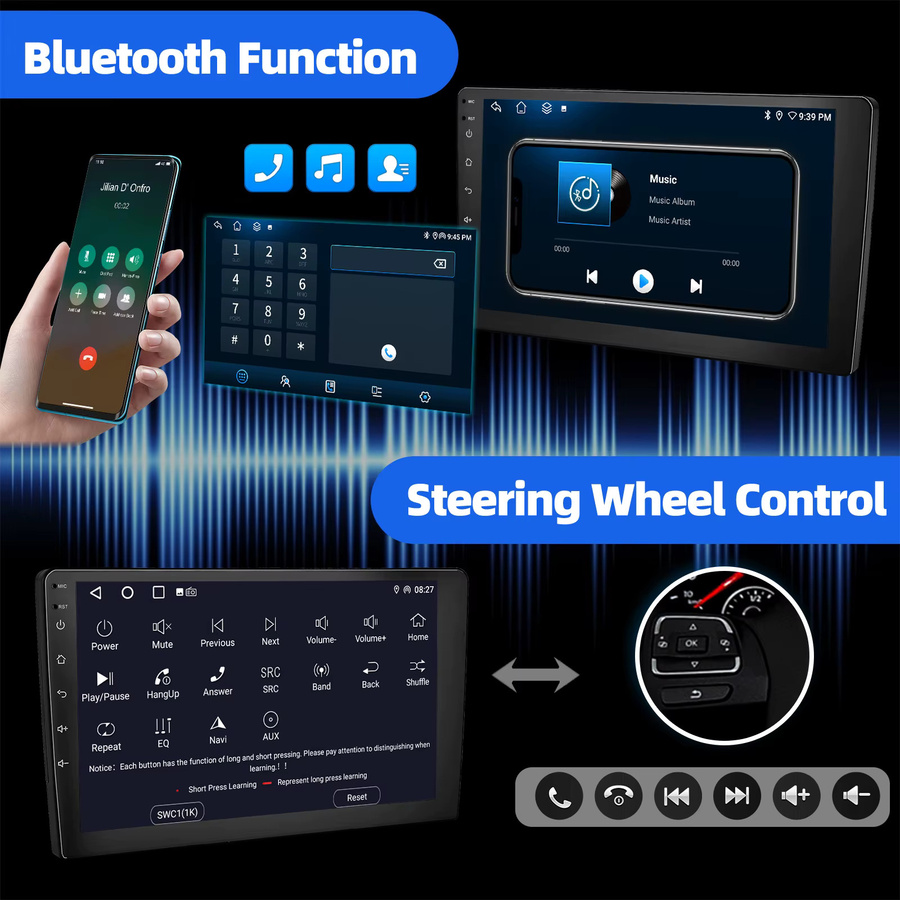 MOPECT 9-Zoll Universal Doppel-DIN Autoradio mit Android 15, 6GB RAM, 128GB Speicher, CarPlay, Bluetooth, GPS, DAB und AHD-Kamera in Schwarz - Bild 5