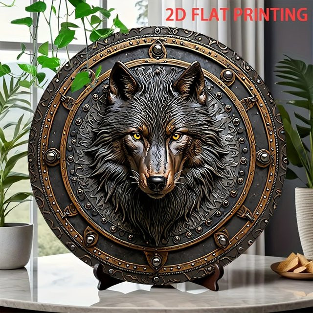 CIFBUY Wolfskopf-Emblem aus Metall als runde Wanddekoration in Mehrfarben, Durchmesser: 20,32 cm - Bild 1