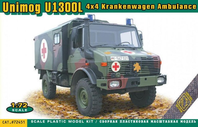 ACE Unimog U1300L 4x4 Krankenwagen Ambulance, Spielfahrzeug, 1:72 - Bild 1