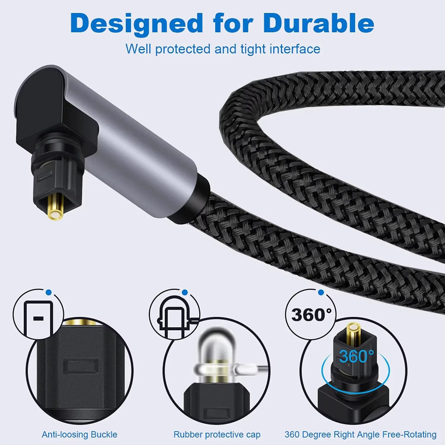 Jiansu Digitales Optisches Audiokabel Toslink SPDIF Koaxialkabel 5.1 in Schwarz mit 90 Grad Winkel für Blu-ray-Player, Xbox und Soundbar - Bild 3