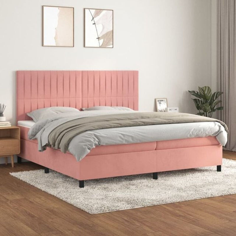 Vidaxl Boxspringbett mit Matratze in Rosa aus Samt, B/T/H: 200 x 200 x 118 cm - Bild 1