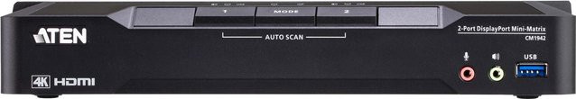 ATEN CM1942 KVM-Matrix-Switch 2-Port 4K UHD Dual Display Mini Matriv Boundless mit DisplayPort, HDMI und USB in Schwarz - Bild 1