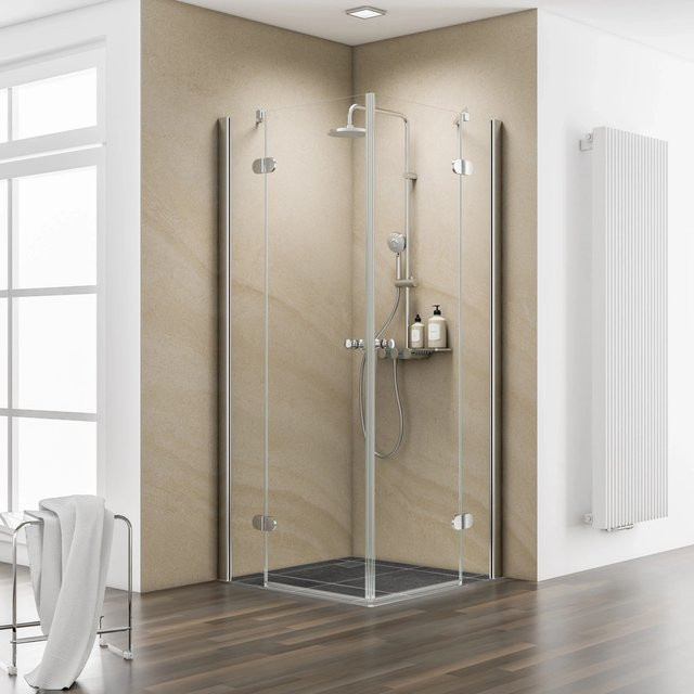Schulte ExpressPlus MasterClass Duschkabine mit Eckeinstieg und Drehtür, 4-teilig, Chromoptik, Farbe: Silber, B/H: 90 x 200 cm - Bild 1