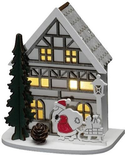 Konstsmide LED Holz-Haus Weihnachtsdekoration in Weiß mit warmweißem Licht - Bild 1