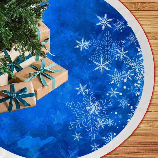 VIKAMA Weihnachtsbaumrock mit blauem Schneeflocken- und Rentier-Design für deine Weihnachtsdekoration - Bild 1