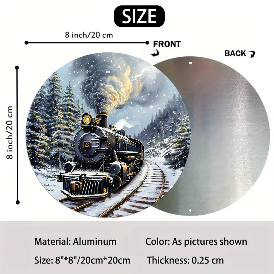 Potdemiel Vintage Polar Express Zug Aluminium Rundschild als Weihnachtskranz Anhänger, Durchmesser: 20,3 cm, Mehrfarbig - Bild 3