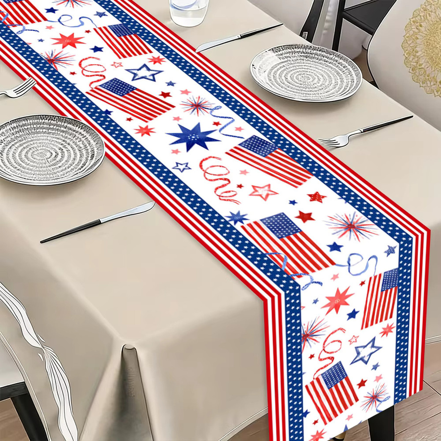 OURFETE Tischläufer Amerikanische Flagge mit Sternen und Feuerwerk für den Unabhängigkeitstag, rot weiß blau, B/T/H: 180 x 35 x 1 cm - Bild 2