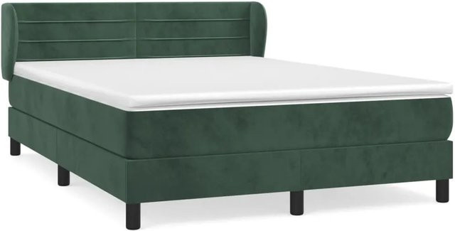 vidaXL Boxspringbett mit Matratze in Dunkelgrün aus Samt, Hybridbett mit Taschenfederkern, B/T/H: 140 x 200 x 147 cm - Bild 1