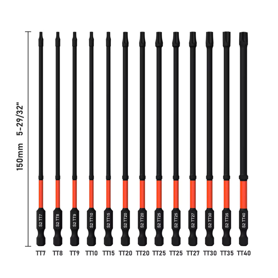 SHENSEN 13-teiliges Magnetisches Sechskant-Schraubendreher-Bit-Set in Schwarz mit verlängerten Schlagbits T7-T40 für Reparaturen - Bild 2