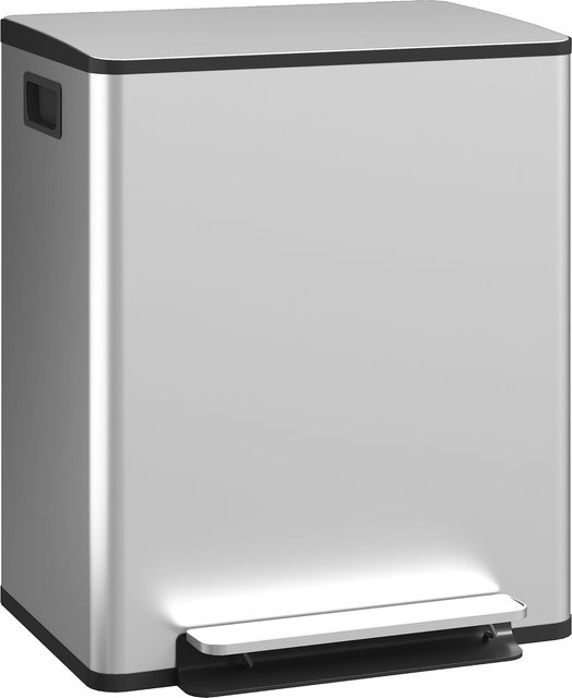 HOMCOM Doppelkammer-Mülleimer aus Edelstahl mit Soft-Close-Deckel und Mülltrennung, Silber, 2 x 25 l - Bild 1