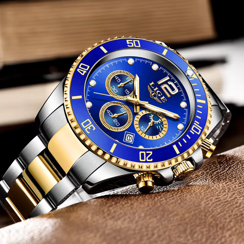 Lige Armbanduhr Edelstahl, Quarz, Blau, Herren - Bild 3