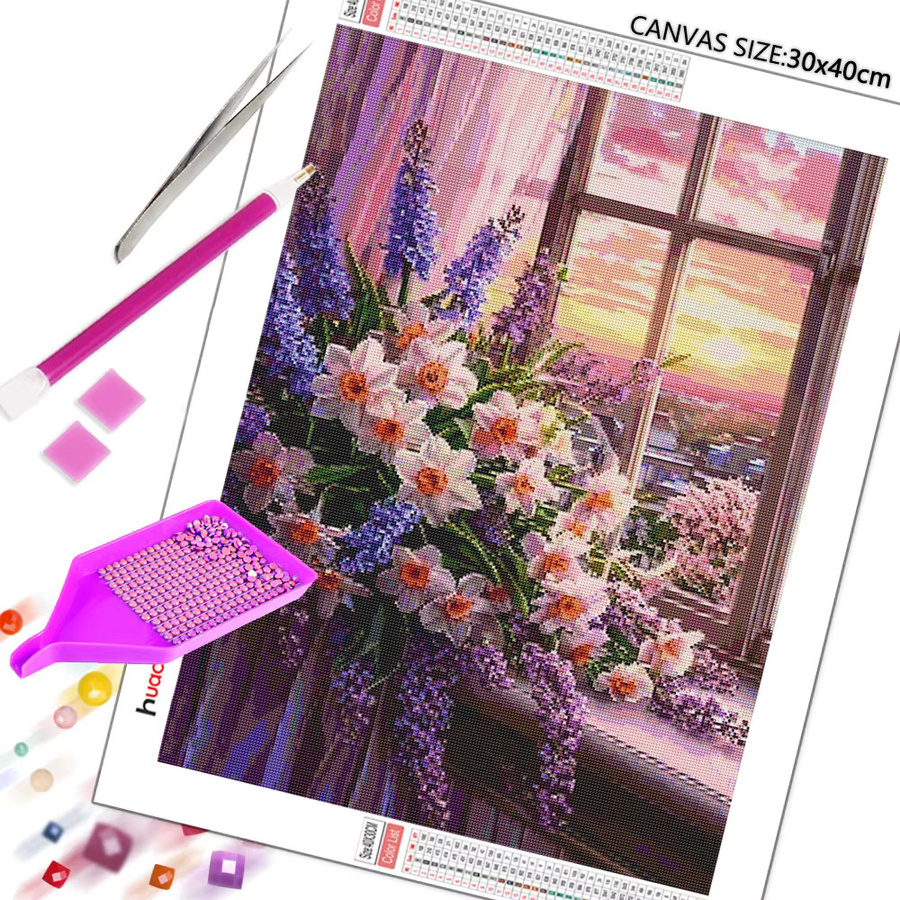 Huacan DIY Diamantmalerei Set Blumenlandschaft mit Mosaik-Kreuzstich-Kit in Multicolour, B/H/T: 20 x 30 x 20 cm - Bild 2